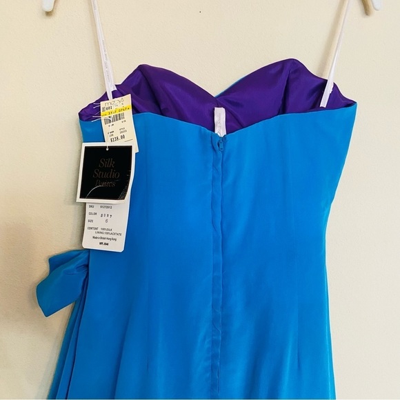 NWT 80’s 90’s Vintage Strapless Blue SILK Cocktail Dress Sz 6 - Picture 9 of 16